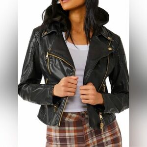 We The Free Harriett Faux Leather Hooded Moto Jacket